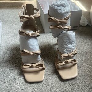 Cecelia Beige Bow Strap Heels